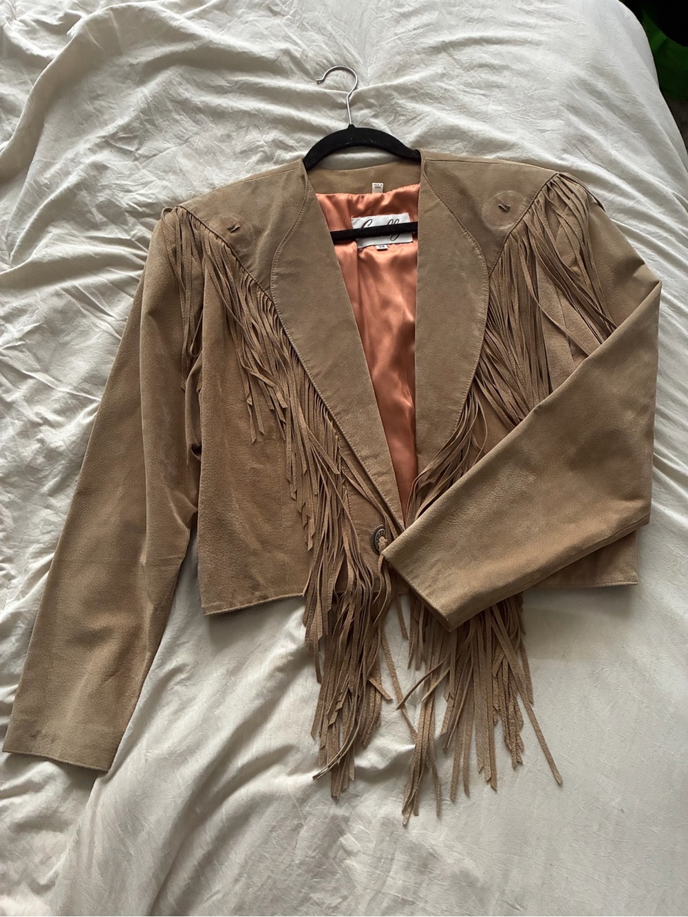Vintage Scully Tan Suede Fringe Cropped Jacket
